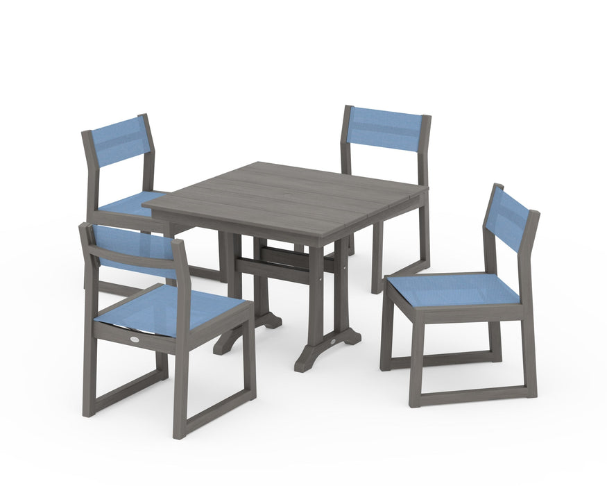 POLYWOOD® EDGE Sling 5-Piece Farmhouse Trestle Side Chair Dining Set