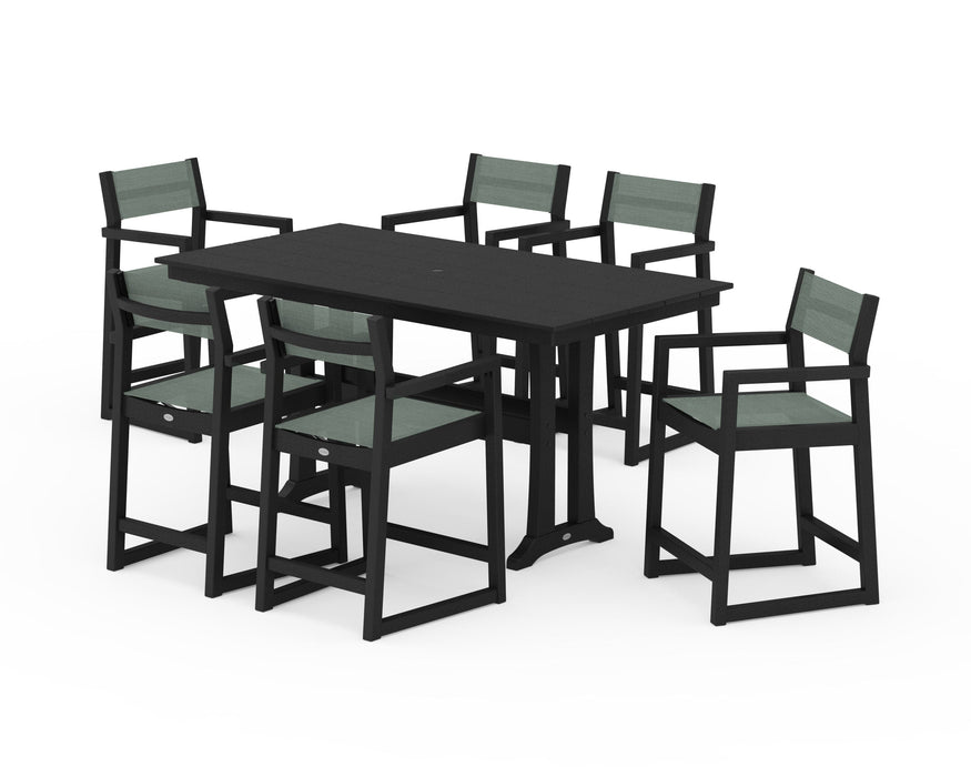 POLYWOOD® EDGE Sling Arm Chair 7-Piece Farmhouse Counter Set with Trestle Legs