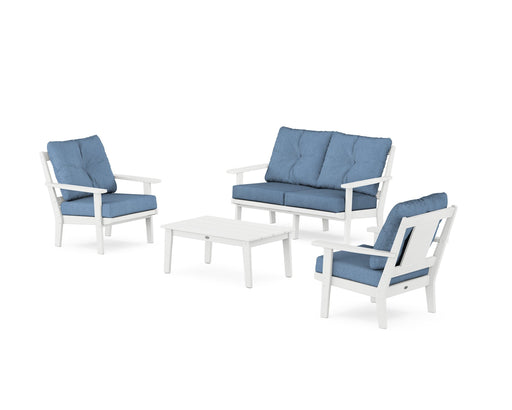 POLYWOOD Prairie 4-Piece Deep Seating Set with Loveseat in White / Sky Blue