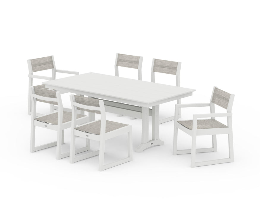 POLYWOOD® EDGE Sling 7-Piece Farmhouse Trestle Dining Set