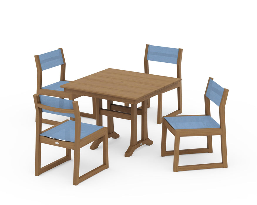POLYWOOD® EDGE Sling 5-Piece Farmhouse Trestle Side Chair Dining Set
