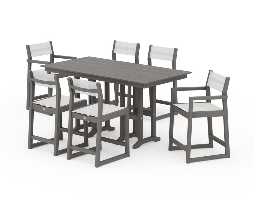 POLYWOOD® EDGE Sling 7-Piece Farmhouse Counter Set with Trestle Legs