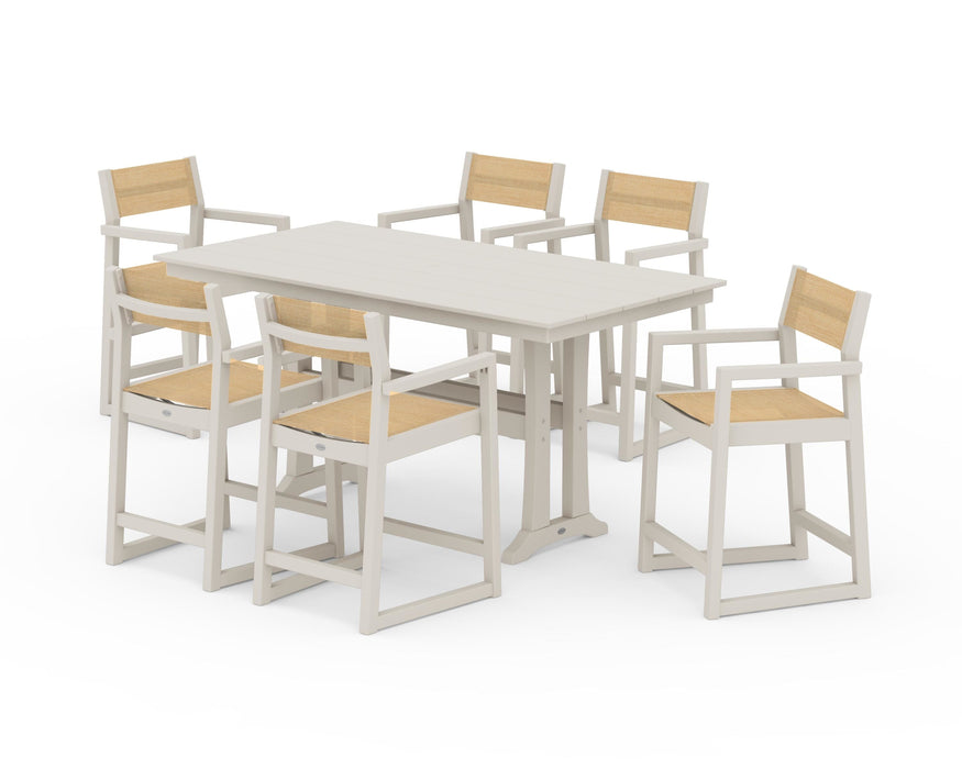 POLYWOOD® EDGE Sling Arm Chair 7-Piece Farmhouse Counter Set with Trestle Legs