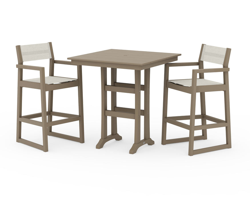 POLYWOOD® EDGE Sling Arm Chair 3-Piece Farmhouse Bar Set with Trestle Legs