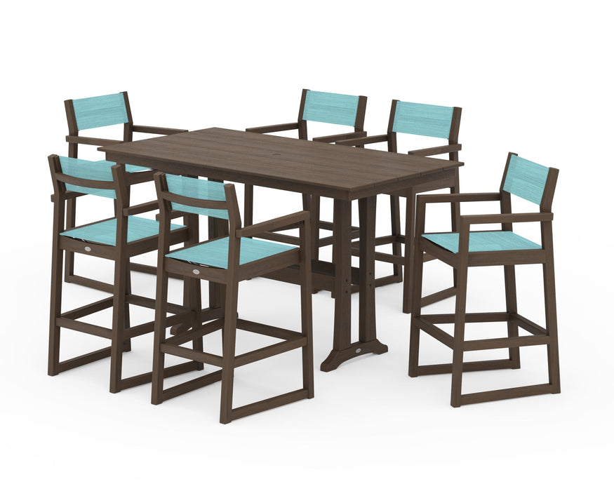 POLYWOOD® EDGE Sling Arm Chair 7-Piece Farmhouse Bar Set with Trestle Legs