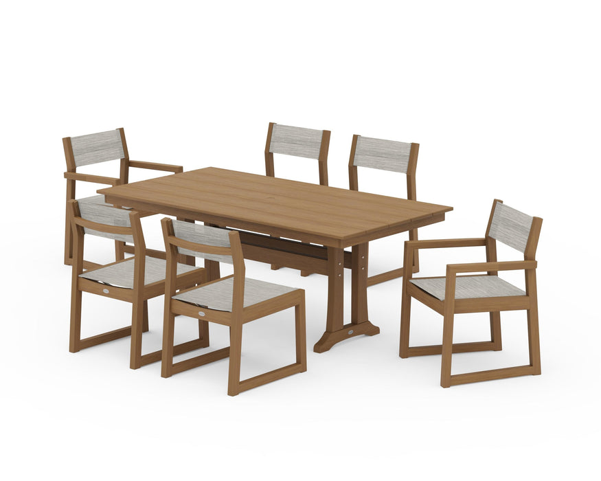POLYWOOD® EDGE Sling 7-Piece Farmhouse Trestle Dining Set