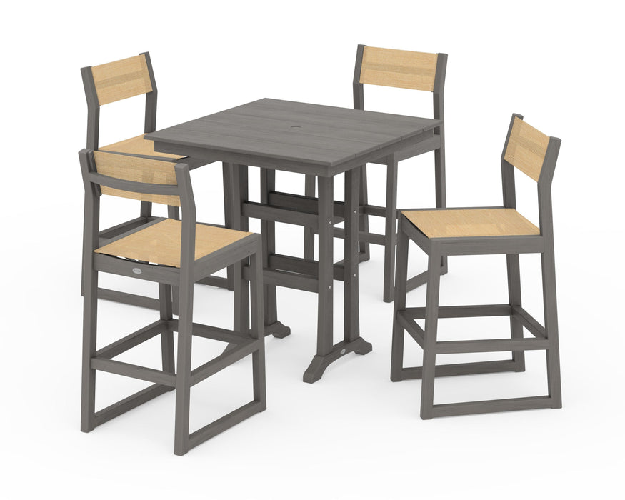 POLYWOOD® EDGE Sling Arm Chair 5-Piece Farmhouse Bar Set with Trestle Legs