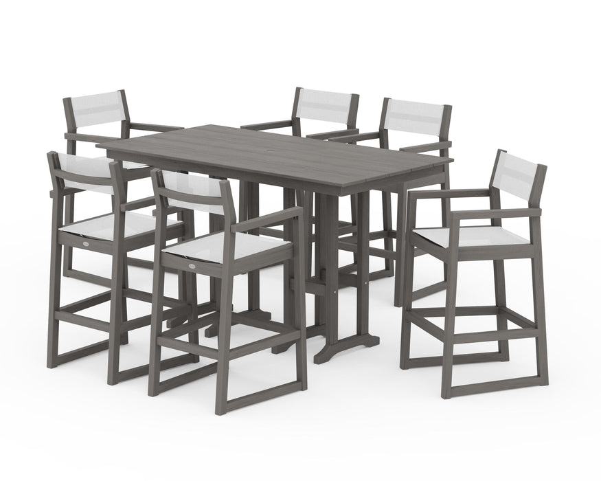 POLYWOOD® EDGE Sling Arm Chair 7-Piece Farmhouse Bar Set