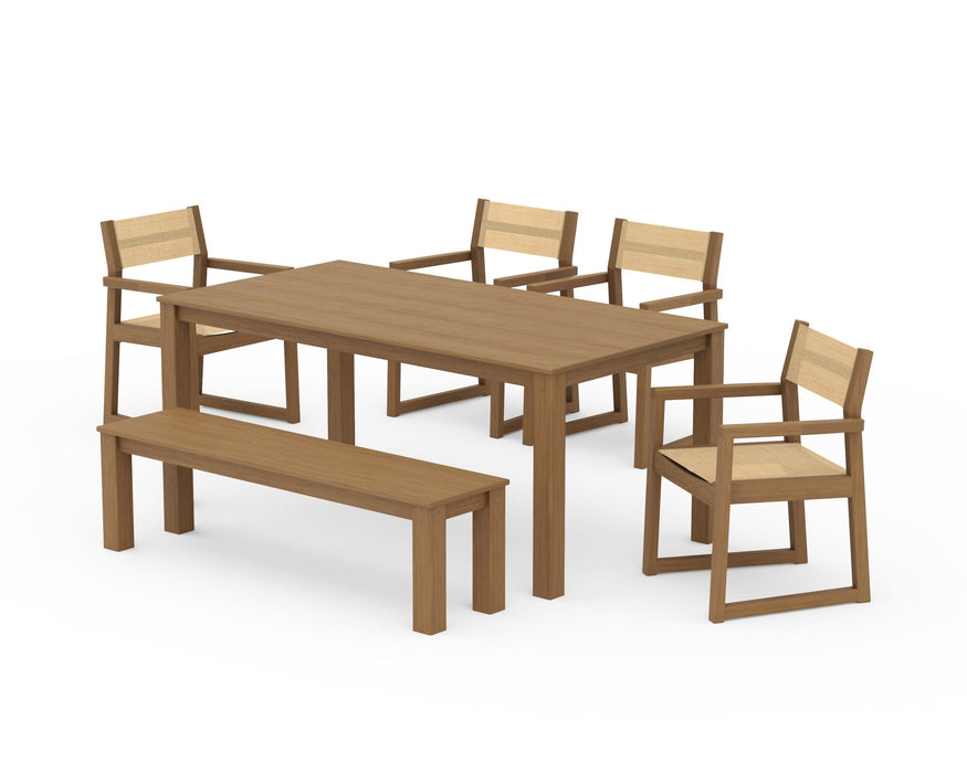 POLYWOOD® EDGE Sling Arm Chair 6-Piece Parsons Dining Set with Bench