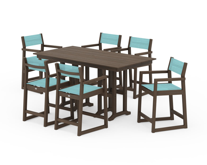 POLYWOOD® EDGE Sling Arm Chair 7-Piece Farmhouse Counter Set