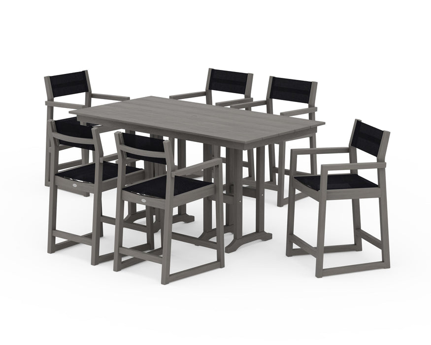 POLYWOOD® EDGE Sling Arm Chair 7-Piece Farmhouse Counter Set