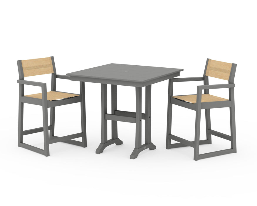 POLYWOOD® EDGE Sling Arm Chair 3-Piece Farmhouse Counter Set with Trestle Legs