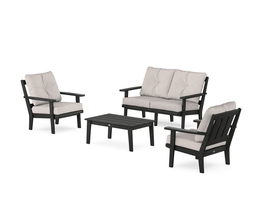 POLYWOOD Oxford 4-Piece Deep Seating Set with Loveseat in Black / Dune Burlap