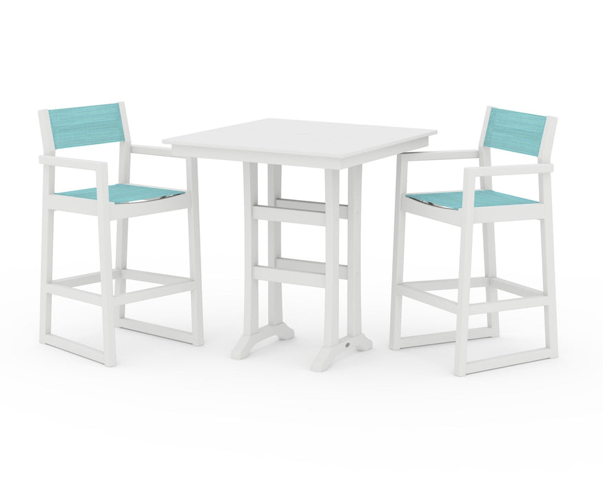 POLYWOOD® EDGE Sling Arm Chair 3-Piece Farmhouse Bar Set with Trestle Legs