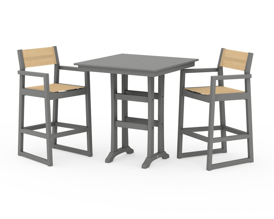 POLYWOOD® EDGE Sling Arm Chair 3-Piece Farmhouse Bar Set with Trestle Legs