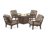 POLYWOOD Prairie 5-Piece Deep Seating Set with Fire Pit Table in Mahogany / Spiced Burlap