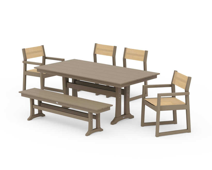 POLYWOOD® EDGE Sling 6-Piece Farmhouse Dining Set With Trestle Legs
