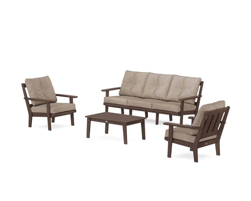 POLYWOOD Oxford 4-Piece Deep Seating Set with Sofa in Mahogany / Spiced Burlap