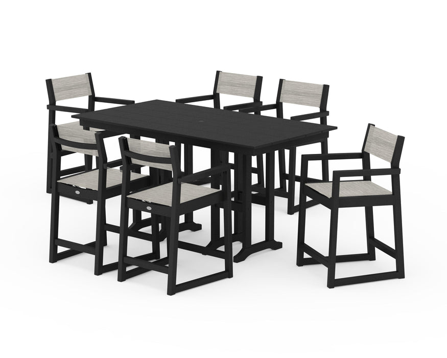 POLYWOOD® EDGE Sling Arm Chair 7-Piece Farmhouse Counter Set