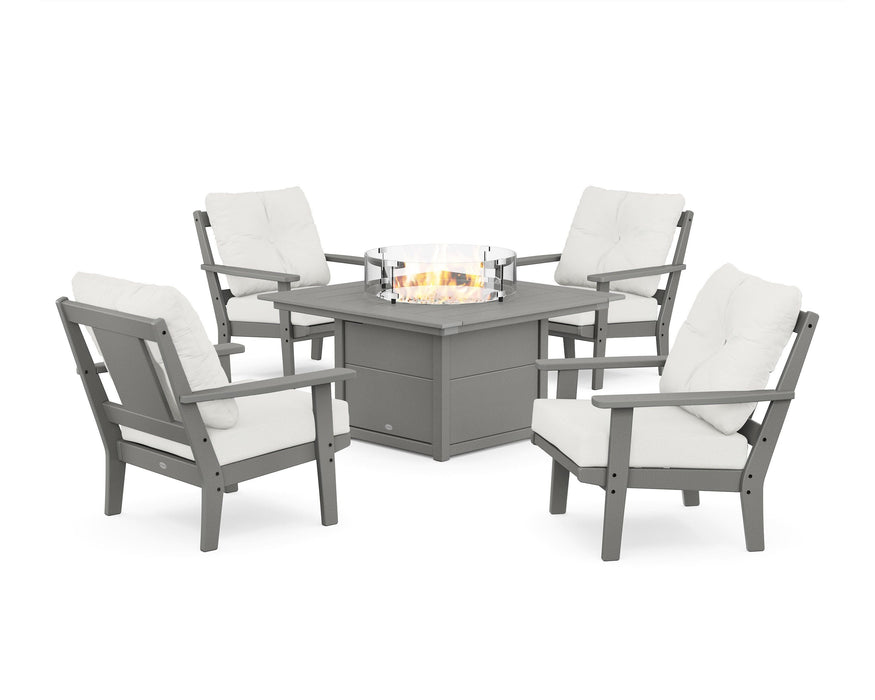 POLYWOOD Prairie 5-Piece Deep Seating Set with Fire Pit Table in Slate Grey / Natural Linen