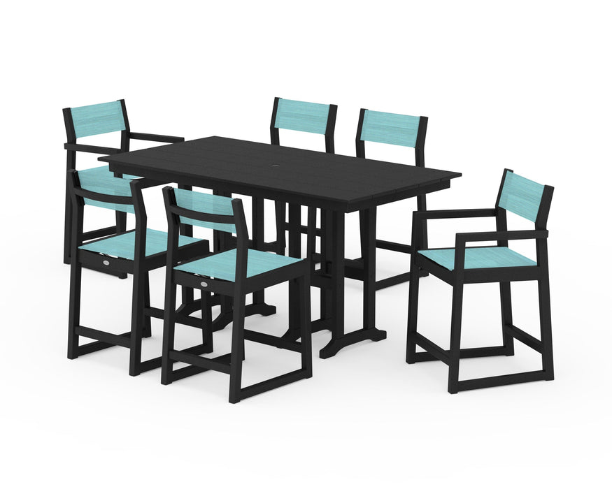 POLYWOOD® EDGE Sling 7-Piece Farmhouse Counter Set with Trestle Legs