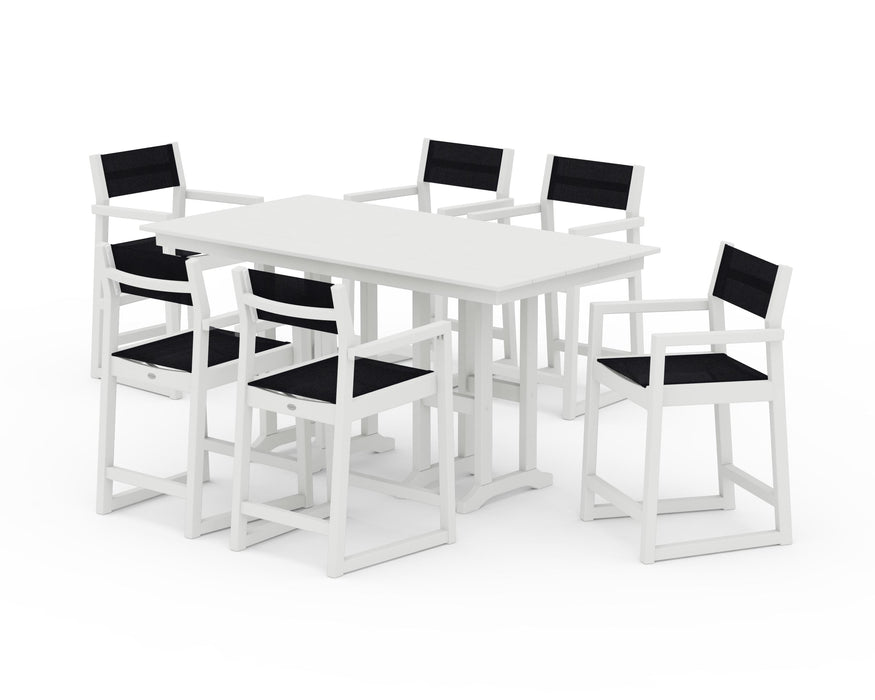 POLYWOOD® EDGE Sling Arm Chair 7-Piece Farmhouse Counter Set