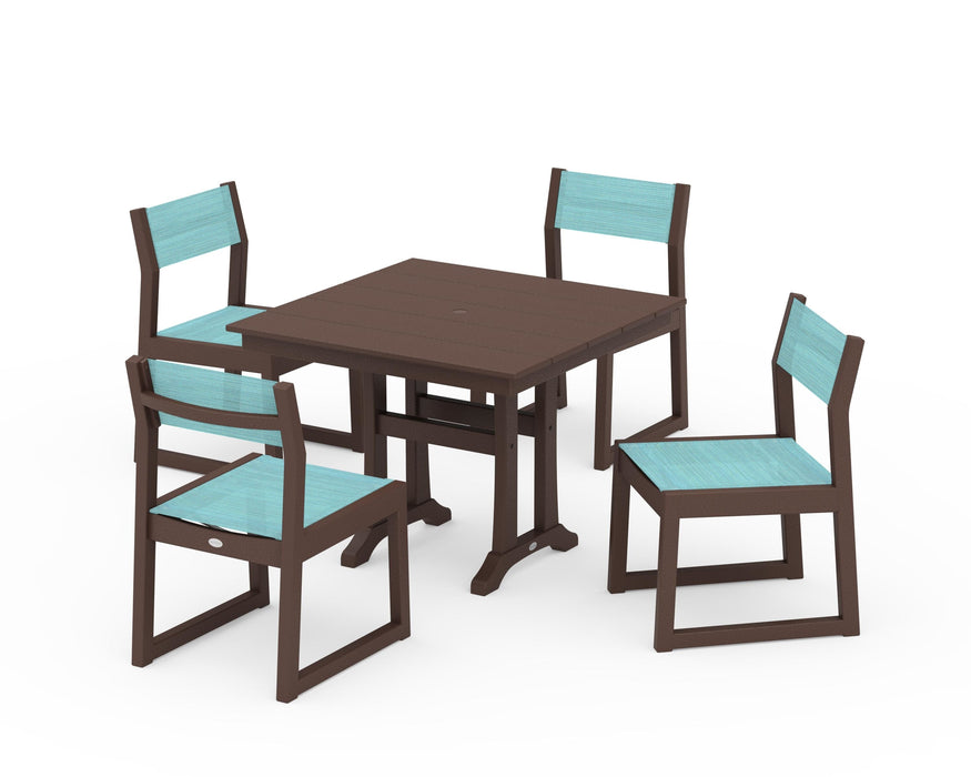 POLYWOOD® EDGE Sling 5-Piece Farmhouse Trestle Side Chair Dining Set