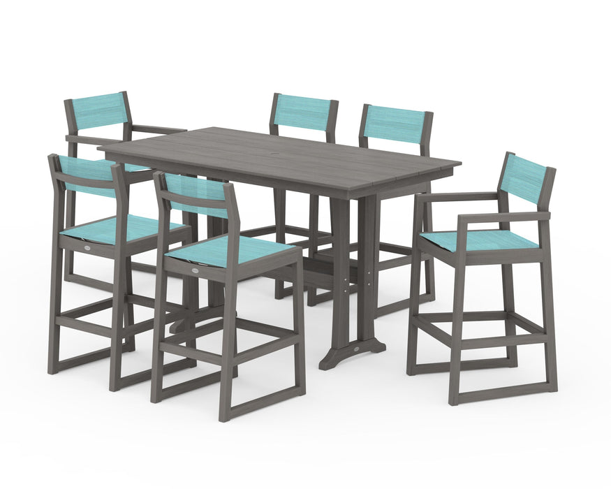 POLYWOOD® EDGE Sling 7-Piece Farmhouse Bar Set with Trestle Legs