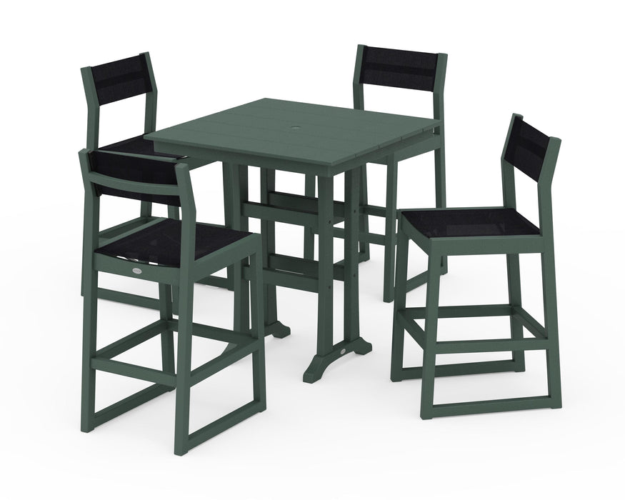 POLYWOOD® EDGE Sling Arm Chair 5-Piece Farmhouse Bar Set with Trestle Legs