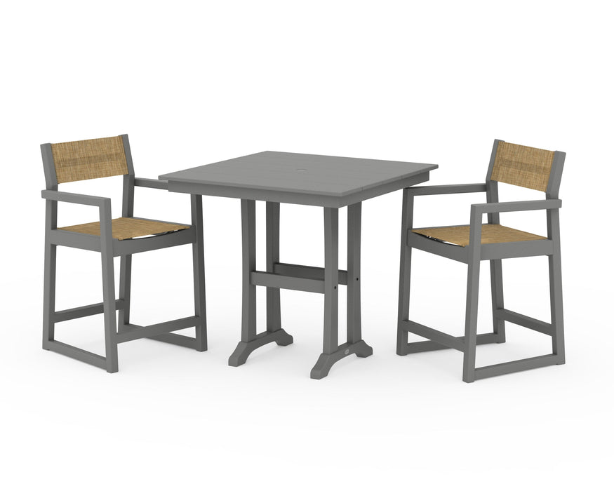 POLYWOOD® EDGE Sling Arm Chair 3-Piece Farmhouse Counter Set with Trestle Legs