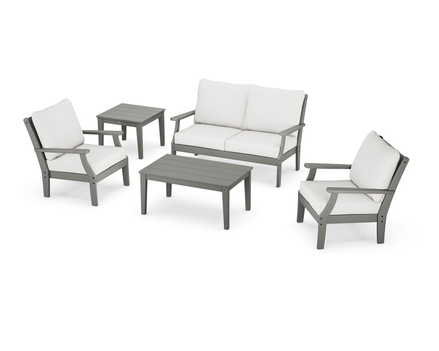 POLYWOOD Braxton 5-Piece Deep Seating Set in Slate Grey / Natural Linen