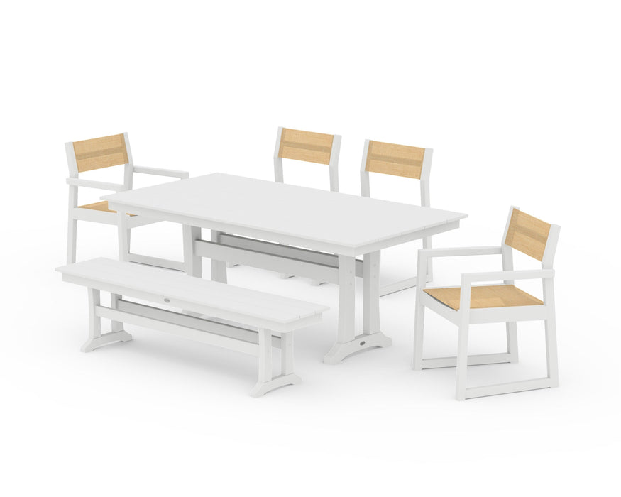POLYWOOD® EDGE Sling 6-Piece Farmhouse Dining Set With Trestle Legs