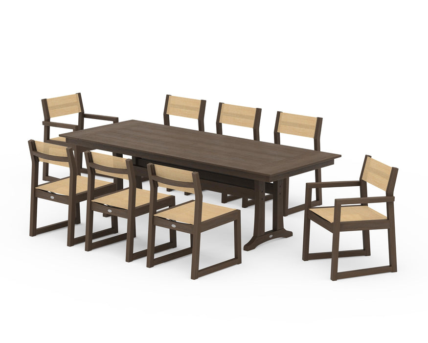 POLYWOOD® EDGE Sling 9-Piece Farmhouse Trestle Dining Set