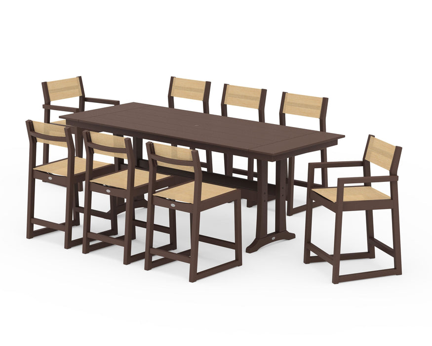 POLYWOOD® EDGE Sling 9-Piece Farmhouse Counter Set with Trestle Legs