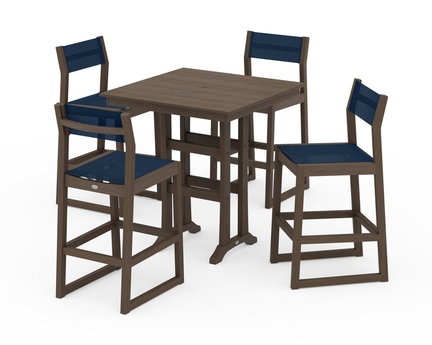 POLYWOOD® EDGE Sling Arm Chair 5-Piece Farmhouse Bar Set with Trestle Legs