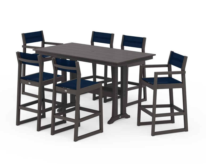 POLYWOOD® EDGE Sling 7-Piece Farmhouse Bar Set with Trestle Legs