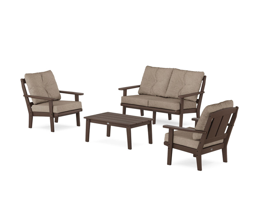 POLYWOOD Mission 4-Piece Deep Seating Set with Loveseat in Mahogany / Spiced Burlap