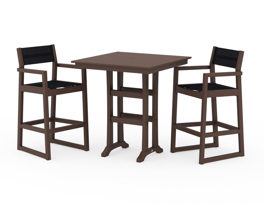 POLYWOOD® EDGE Sling Arm Chair 3-Piece Farmhouse Bar Set with Trestle Legs