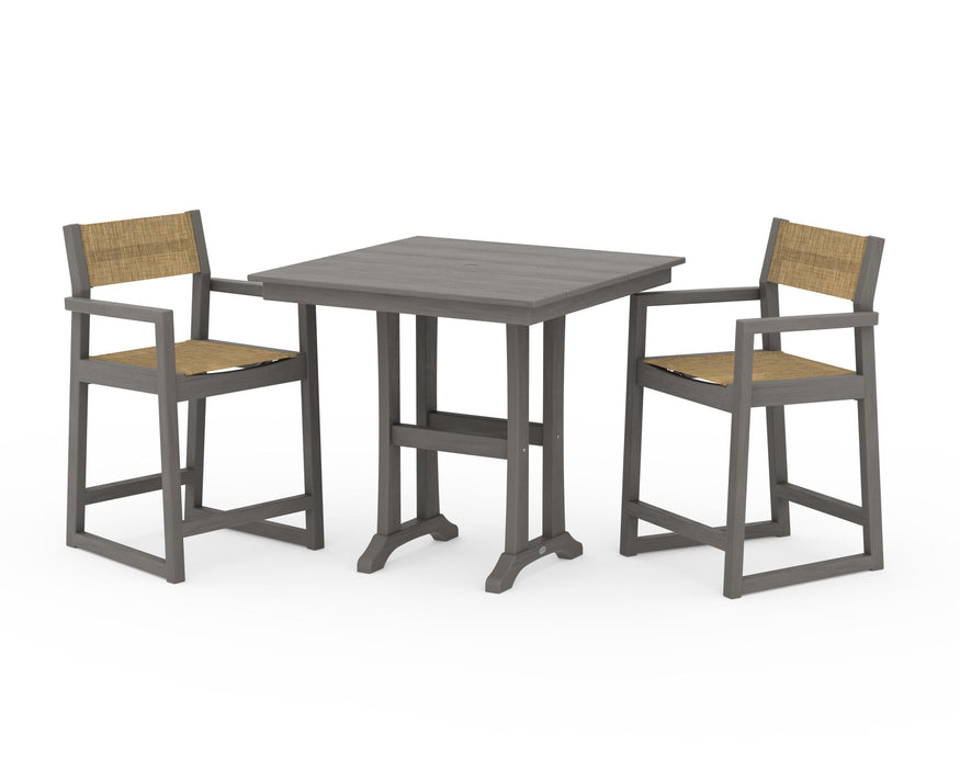 POLYWOOD® EDGE Sling Arm Chair 3-Piece Farmhouse Counter Set with Trestle Legs