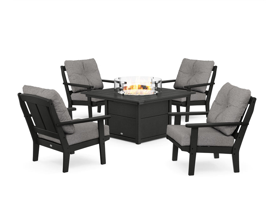 POLYWOOD Mission 5-Piece Deep Seating Set with Fire Pit Table in Black / Grey Mist