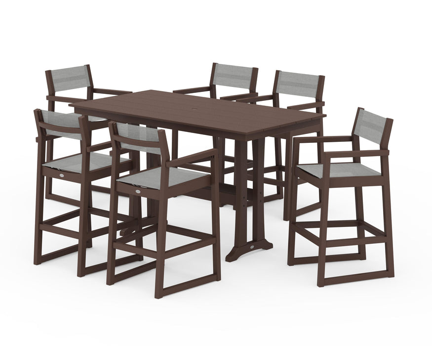 POLYWOOD® EDGE Sling Arm Chair 7-Piece Farmhouse Bar Set with Trestle Legs