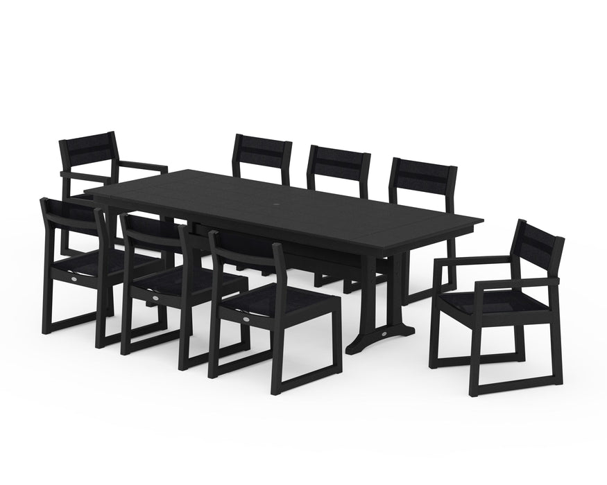 POLYWOOD® EDGE Sling 9-Piece Farmhouse Trestle Dining Set