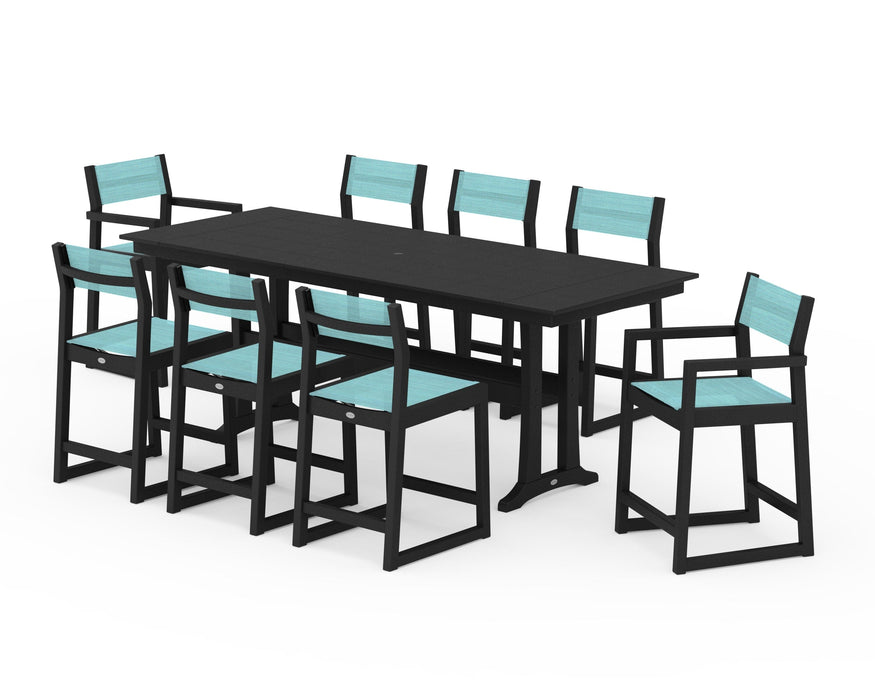 POLYWOOD® EDGE Sling 9-Piece Farmhouse Counter Set with Trestle Legs