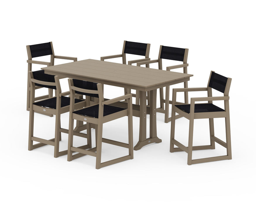 POLYWOOD® EDGE Sling Arm Chair 7-Piece Farmhouse Counter Set with Trestle Legs