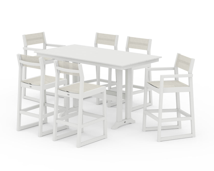 POLYWOOD® EDGE Sling 7-Piece Farmhouse Bar Set with Trestle Legs