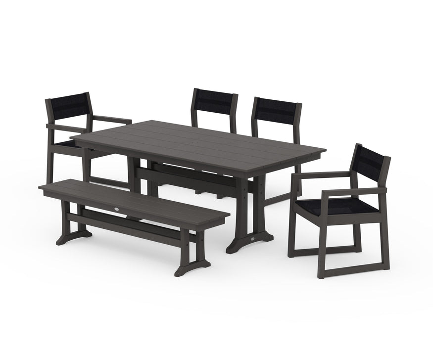 POLYWOOD® EDGE Sling 6-Piece Farmhouse Dining Set With Trestle Legs