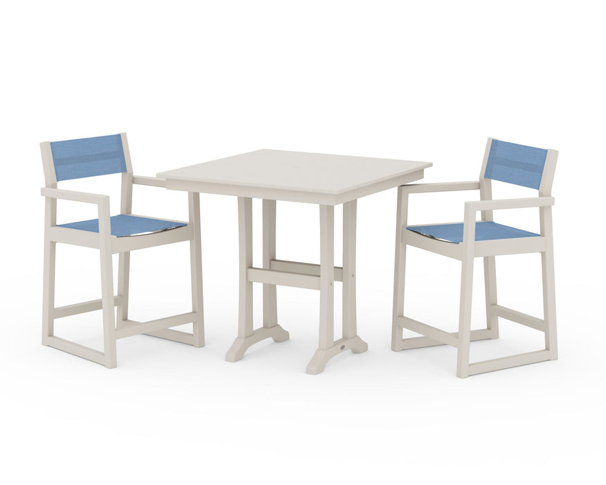 POLYWOOD® EDGE Sling Arm Chair 3-Piece Farmhouse Counter Set with Trestle Legs