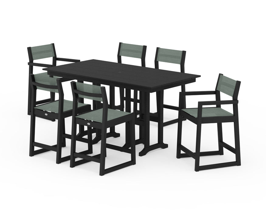 POLYWOOD® EDGE Sling 7-Piece Farmhouse Counter Set with Trestle Legs