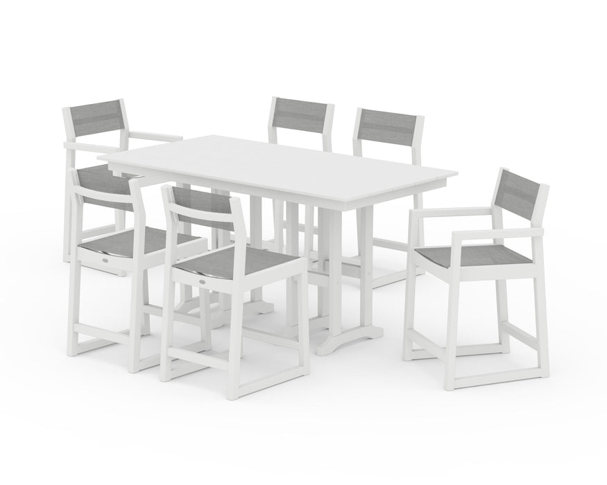 POLYWOOD® EDGE Sling 7-Piece Farmhouse Counter Set with Trestle Legs