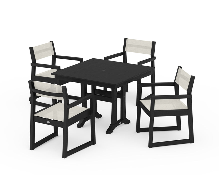 POLYWOOD® EDGE Sling 5-Piece Farmhouse Dining Set with Trestle Legs